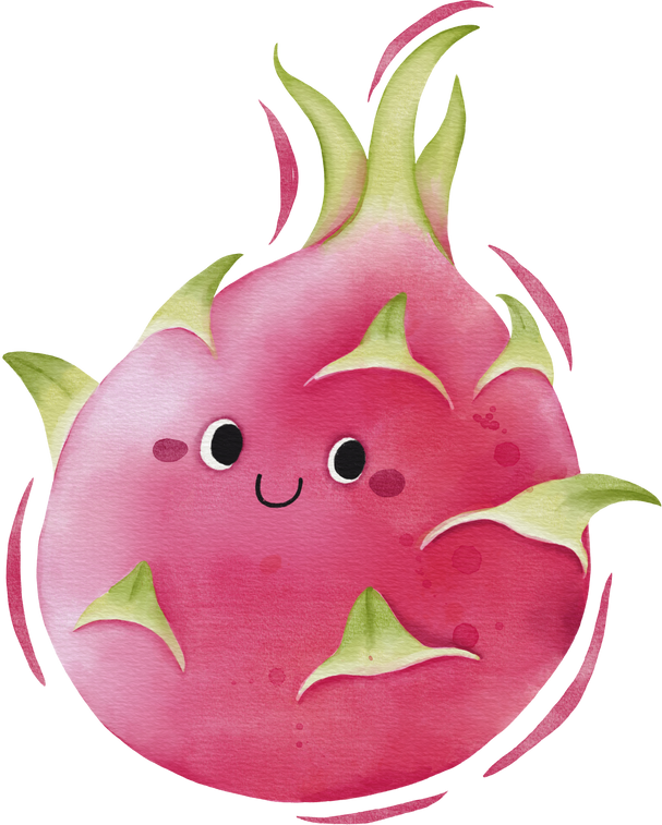 Watercolor cute dragon fruit cartoon character.